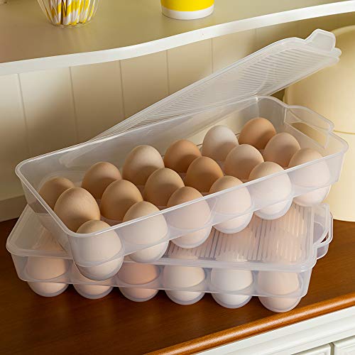 Eslite Covered Egg Holder,Egg Storage for Refrigerator,Fits 18 Eggs,Pack of 2