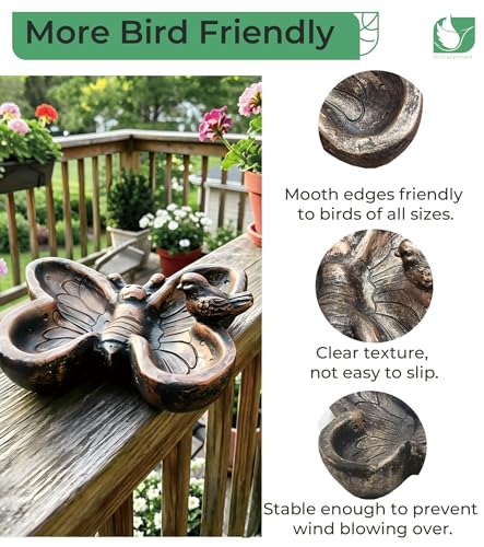 Resin Ground Bird Feeder, Butterfly Bird Feeder Tray | Dual Sections, Heavy Platform Feeder for Outdoor Garden Yard Patio Lawn, Hand-Painted Decor, 13.6 Inch - color: Bronze & Blue Patina