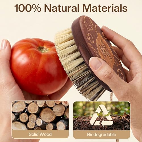Vegetable and Fruit Cleaning Brush Scrubber Beechwood Handle Fruits Veggie Wash Brushes Potato Carrot Cucumber Mushrooms Washing Cleaner(Beige Brown, 1) - color: Beige Brown