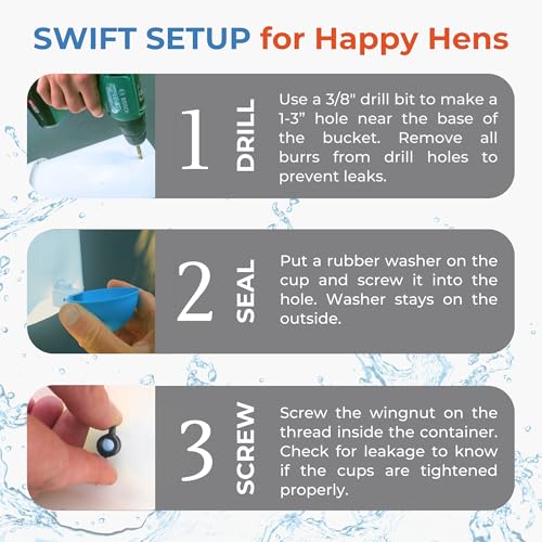 Lil Clucker - Blue Large Automatic Chicken Waterer Cups Suitable for Ducks, Geese, Turkeys, and Bunny Rabbit - Water Feeder Kit - Poultry Waterer - Pack of 5 - size: 5-Pack