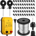 Electric Fence Charger Set 10 Mile 110VAC 0.5 Joule Electric Plug in Fence to Contain Chickens Pet Poultry 50 Black Insulator and 1 Socket Tool 250ft Aluminum Wire for Garden Pond Protection - style: 0.5 Joule