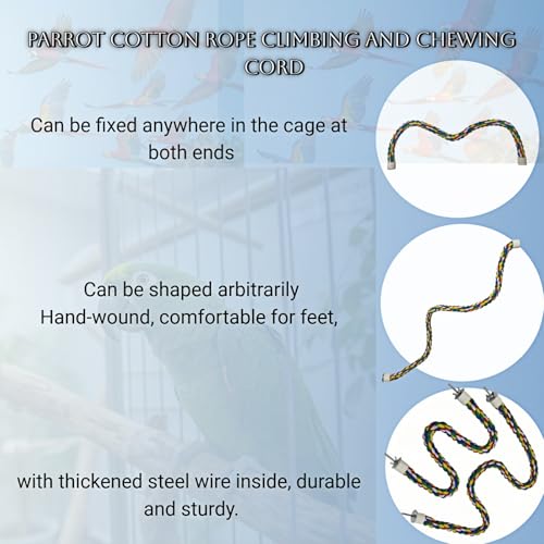 Bird Rope Perches, Parrot Toys, Bungee Rope Perches for Parrots, Cockatiels, Parakeets, Budgie Cages Comfy Birds (Metal Nut) - 23.62 inches - size: 60cm