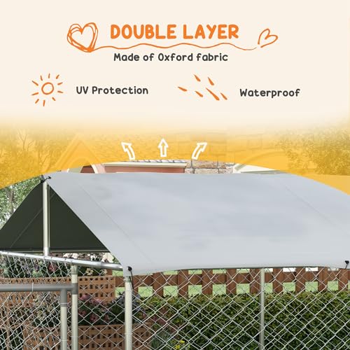 PawHut Outdoor Dog Kennel, Heavy Duty Dog Run Outdoor Fence with Waterproof Cover, Galvanized Chain Link, Secure Lock, for Large Sized Breeds, Chickens, Ducks, 20' x 7.5' x 5' - size: 236.2"L x 90.6"W x 59.1"H