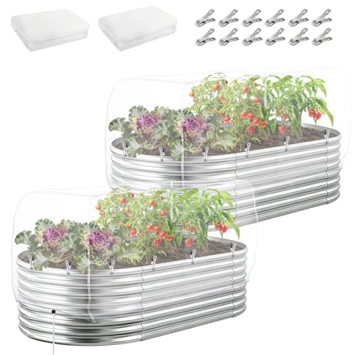 2 pcs Windproof Garden Netting for Raised Beds (4ft L x 2ft W x 1ft H) - 60 Mesh Bird Netting Garden Bed Cover with Drawstring & 40 Clips for Vegetables Flowers, Excluding Hoops or Frames