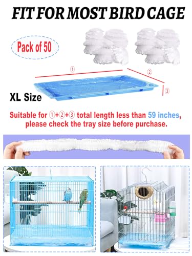50 Pcs Large Disposable Bird Cage Liners, 34'' X 22'' Plastic Parakeet Cage Liner Bag Birds Cage Tray Liners Universal Film Bird Cage Accessories for Finches Canaries Cockatiels Birdcage - size: 50PCS