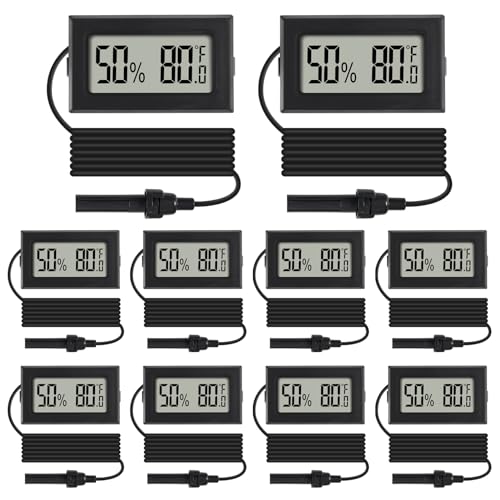 10Pcs Mini Digital Thermometer Hygrometer Gauge Indoor with Probe Sensor LCD Display Meter Temperature Humidity Fahrenheit or Celsius Meter for Incubator Plant Tank Garden -℉ - size: 10 PCS
