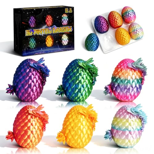 Impossmaker 6pcs 3D Printed Dragon Eggs, Cool Articulated Crystal Dragon Toys for Boys Kids Teen, Surprise Dinosaur Eggs for Party Favors, Fun Goodie Bag Stuffers for Birthdays, Classroom Prizes - style: 6P