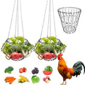 2 Pack Hanging Chicken Feeder Accessories,9.25IN Large Foldable Chicken Vegetable Treat Holder Basket,Sturdy Hanging Poultry Feeder Cabbage Bowl Sack with 4Pcs 20inches Hanging Chain for Chicken Coop - size: Large-2Pack