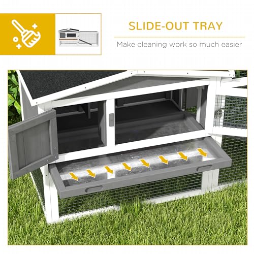 PawHut Rabbit Hutch 2-Story Bunny Cage, Guinea Pig Cage Indoor Outdoor, Small Animal House with Slide Out Tray, for Rabbits, Chickens, Ducks, 61.5" x 23" x 27", Light Gray | Bunny Cage, Guinea Pig Cage, Small Animal House, Slide Out Tray, for Rabbits Chic