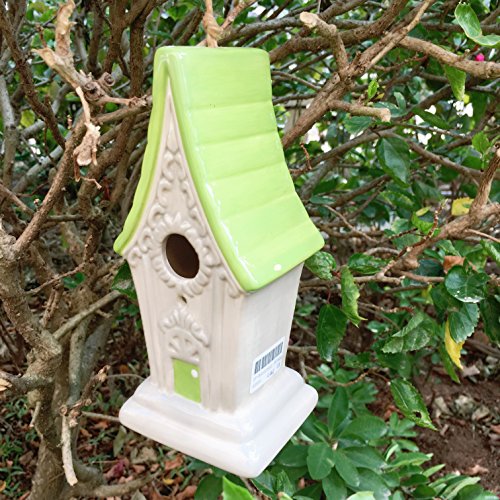 Pretty Home Porcelain Colorful Bird House, indoor/outdoor decoration (blue)