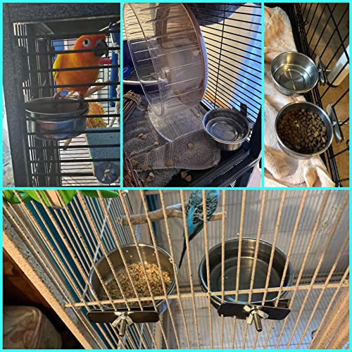 kathson Bird Feeding Dish Cups,Large Stainless Steel Parrot Food Water Bowl,Parakeet Feeder Birds Cage Ball Toys with Clamp Holder for Cockatiel Budgies Macaw Small Animal Chinchilla(7 Pcs) - size: 【L:5.5x2.0 Inches】