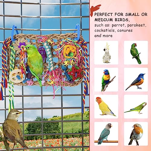 Bird Toys, Bird Foraging Shredding Toys for Parrot Parakeet Seagrass Woven Mat Chew Toys Hanging Hammock Toy for Lovebirds, Conures, Cockatiel, Finch and Small Birds (Hammock Wall) - style: Hammock Wall
