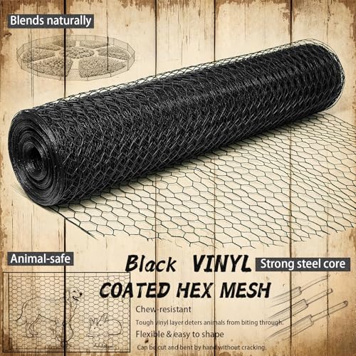 Black 19GA Chicken Wire 24inx150ft, Chicken Wire Fencing, Chicken Fence, PVC Coated Chicken Wire, PVC Coated Wire Mesh for Animal/Rabbit/Floral/Chicken Coop/DIY Projects. - color: Black, size: 24inx150ft