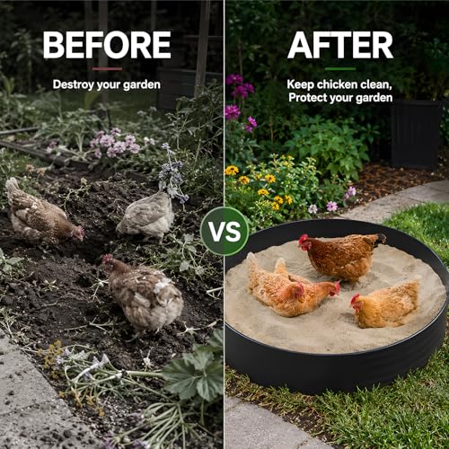 Bottomless Chicken Dust Bath Tub, 37 X 5.9 in Adjustable Large Chicken Bath Container, Heavy Duty PE Landscape Edging Border for Chicken, Ducks, Turkeys, Outdoor Patio & Farm Use