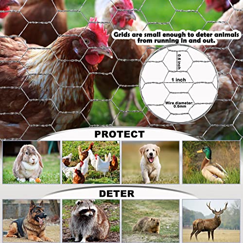 Chicken Wire Fencing Mesh, 16.9 Inch x 40 Feet Metal Floral Chicken Wire Fence for Crafts Poultry Garden, 0.6 Inch Hexagonal Galvanized Hardware Cloth Netting for Chicken Coop Barrier Rabbit Cage - size: 16.9in x 40ft