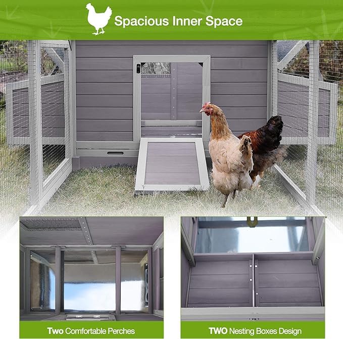 GUTINNEEN 103 in Large Chicken Coop and Run, Outdoor Wooden Chicken House for 4-6 Chickens, Hen House Poultry Cage with Nest Box, Grey - size: 103"L x 39"W x 26.8"H