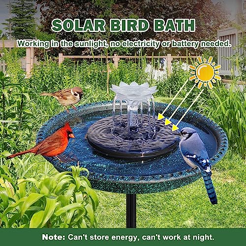 Bird Bath with Solar Fountain, Durable 5-Prong Base Solar Bird Bath with Stable Metal Stake, Detachable Solar Powered Bird Baths for Garden Outdoor Yard Lawn, Spotted Green
