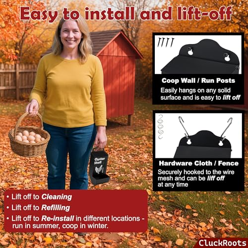 CluckRoots Chicken Grit and Oyster Shell Feeder Combo, No-Spill Metal | Lift-Off Heavy-Duty Dispenser w/ Rain Lid View Window, Small Flocks Capacity, Chicken Coop Accessories Gifts for Lovers - color: Combo-Black/White