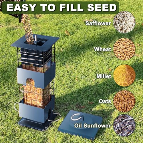 Squirrel Proof Bird Feeder,3.5Lbs Metal,4 Hanging Ports for Cardinal Finch | Weight-Activated Shutoff Blocks Squirrels & Pigeons.Chew-Proof Build For All Weather.Large Capacity,Fast Refilling & Cleaning - color: Blue