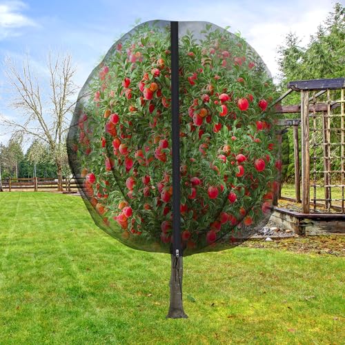 10.8 x 9.8 Ft Black Large Fruit Tree Netting with Zipper and Drawstring, Breathable Mesh Garden Bird Netting Plant Cover, Insect Bird Barrier Net Mesh for Protect Fruits Plants from Squirrel Bugs - color: 1 Pc, size: 10.8 x 9.8 Ft