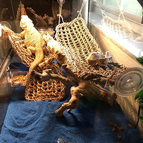 Reptile Hammock,Large Lizard Lounger,Bearded Dragon Tank Accessories Natural Seagrass Hammocks Hanging Flexible Climbing Vines Decoration for Gecko Snakes Chameleon(4 PCS)