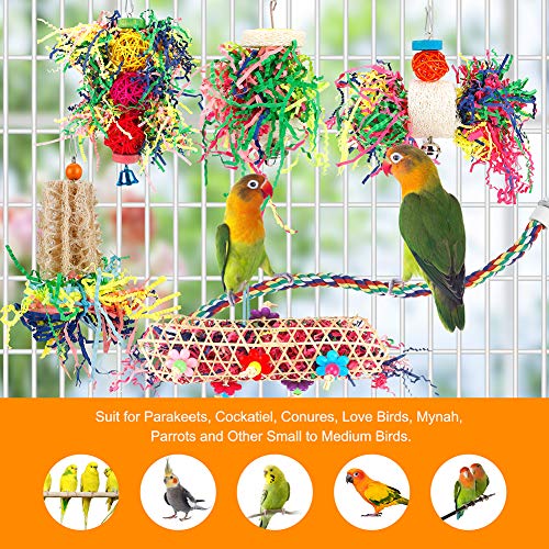 Foraging Bird Toys - Shredding Parakeet Toys with Rope Perch for Conure, Cockatiel, Budgies, Lovebird, Parrotlet - color: With Rope Perch
