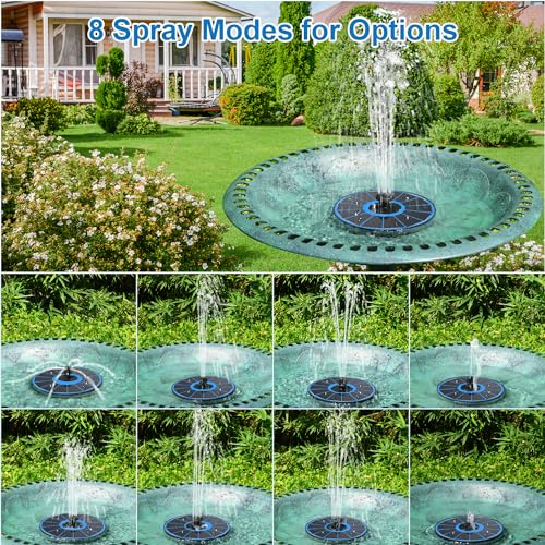 3.5W Solar Fountain with Battery - Work On Cloudy Days - Upgrade Glass Panel Solar Bird Bath Fountain, Hummingbird Water Feature Pump with 7 Nozzles, 4 Fixed Pipes for Garden, Pool, Pond - color: Blue