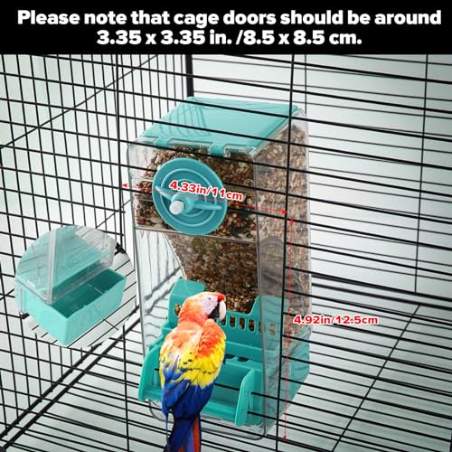 Bird Feeder No Mess 2PCS Automatic Clear Bird Seed Food Container Acrylic Parrot Feeder Dispenser Cage Accessories for Parakeet Budgies Cockatoo Canary Love Bird (Blue) - color: Blue