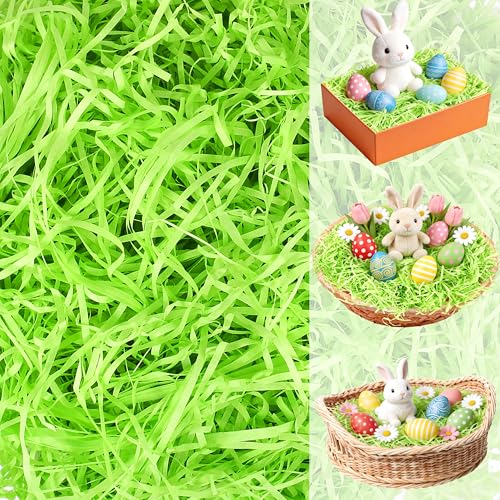 Seifar 10.7oz/300g Green Easter Grass Basket Filler, Recyclable Shred Paper Shred Fillers Easter Basket Grass for Easter Gift Basket Gift Wrapping Party Decorations - color: Green, size: 300g