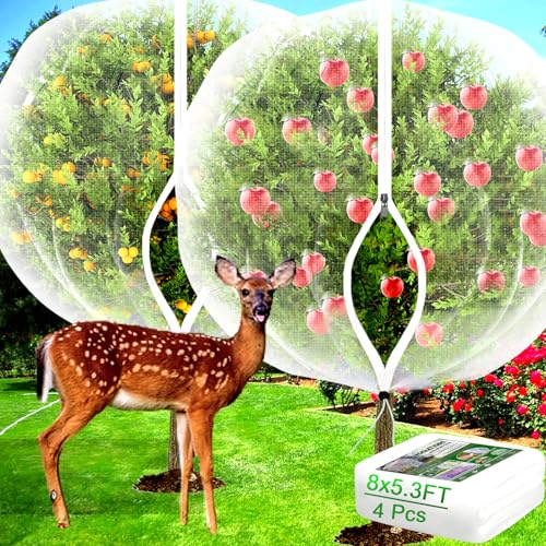 Fruit Tree Netting with Zipper - 4Pcs 5.3 x 8 FT Garden Bird Netting for Blueberry Bushes with Drawstring,Insect Plant Protection Mesh Net Bags for Tomato,Flowers,Animals,Cherry (4, 5.3 x 8 FT) - size: 5.3 x 8 FT