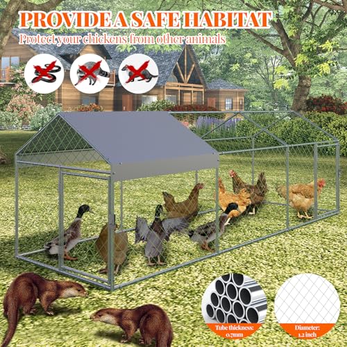 Large Metal Chicken Coop,120" Wx40 Lx40 H Heavy Duty Walkin Chicken Run with Waterproof and Anti-Uv Cover, Chicken Pens Outdoor with Top for Ducks,Peaked Roof Walk-in Poultry Cage for Yard,Farm - size: 10'W x 3.33'L x 3.33'H