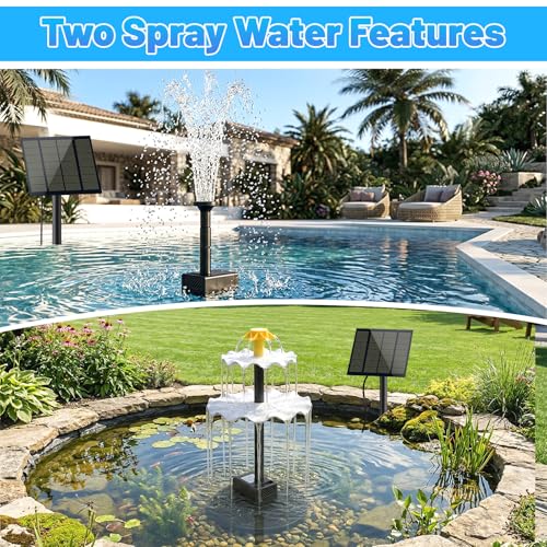 Yeomi Solar Water Fountain for Bird Bath, Upgrade 2W 7V Solar Powered Water Pump with Adjustable Flow, Solar Fountain Kit for Bird Baths Small Pond Garden Water Feature - color: 2w 7v Solar Fountain Pump Kit