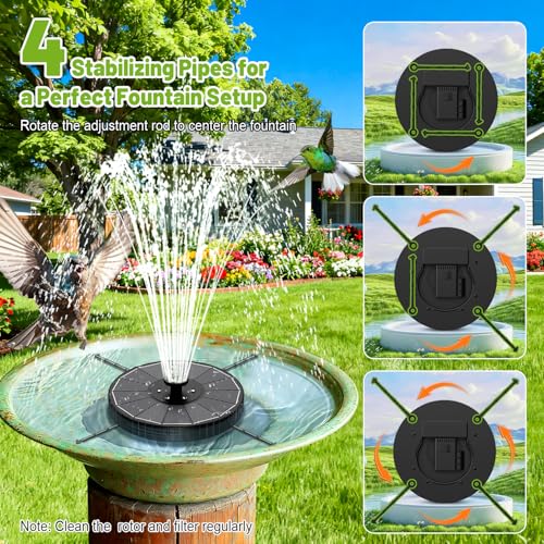 Solar Fountain with 3 Spray Height, Colorful Led Lights, 3.5W Glass Solar Bird Bath Water Fountain with 2000mAh Battery, 4 Rotating Rods and 7 Nozzles for Hummingbird Bathing, Outdoor Decor - color: Black