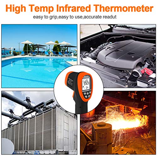 Digital Infrared Thermometer Gun, Dual Laser Industrial Pyrometer AP-2732 | -58℉- 2732℉ (-50℃~1500℃) High Temperature IR Thermometer 30:1DS,Adjustable emissivity 0.1-1.0 ,Hi/Lo Temp Alarm,Flashlight - color: AP-2732 Orange