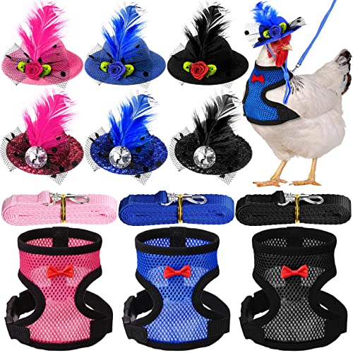 Zhanmai 9 Pcs Chicken Harness and Leash for Hens Funny Chicken Accessories with Leash and Hats for Hens Duck Goose Parrot Small Pet Harness Adjustable Training Walking Supplies(S) - size: S