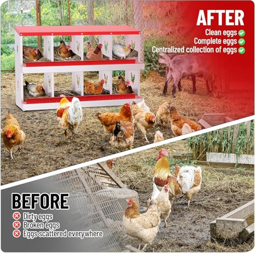 Chicken Nesting Boxes 8 Holes Galvanized Steel Rustproof Egg Laying Box with Egg Collection Systems, Hen Eggs Laying Box, Ventilated/Easy to Install, for Chicken House/Duck House/Hen - color: Red, size: 8 Holes