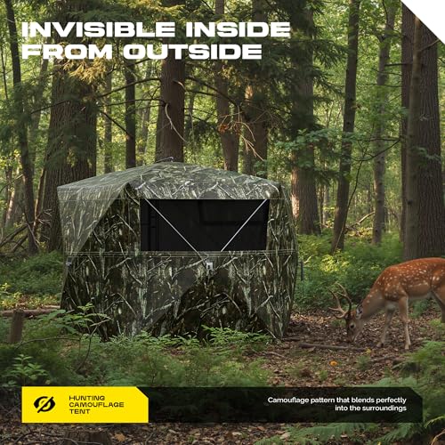 Hunting Blind, See Through Pop Up Ground Blind for Deer Hunting, Portable Camouflage Hunting Tent with Silent Sliding Windows, Durable Hunting Shelter with Carry Bag for Deer Turkey Duck - style: 288 Degre,3-4 Person