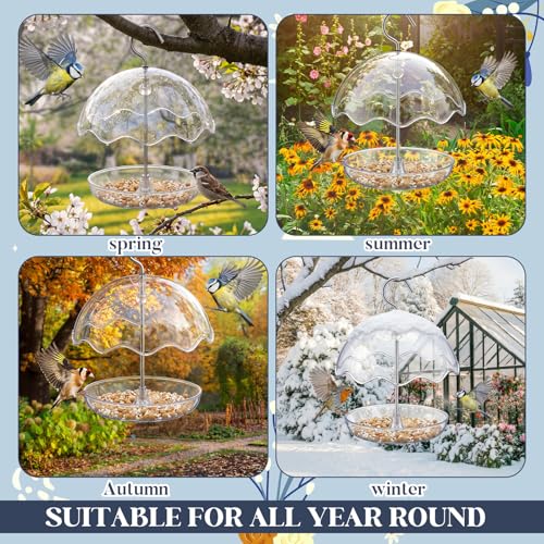 2 Pcs Dome Platform Bird Feeder Adjustable Small Bird Feeders for Outdoor Hanging 360° Clear Bluebird Feeder for Mealworms with Weatherproof Dome Can Be Filled with Seed (Wavy Edge)