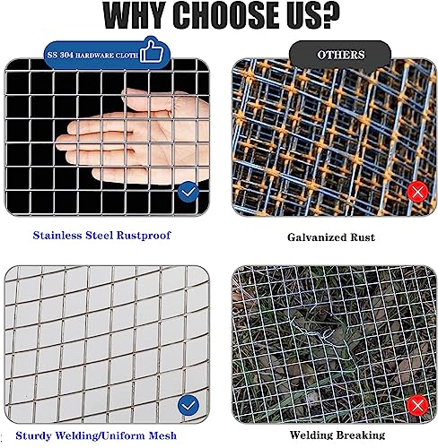 Stainless Steel Hardware Cloth Size:21Gauge 1/2inch 16inchx8Feet 304 Stainless Steel Welded Wire Mesh Supports Poultry Netting Cage Fence,Keep The Animals Out, Protecting New Plants - size: 1/2inx16inx8ftx21gauge