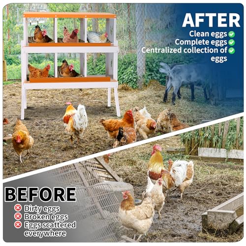 6 Compartment Galvanized Metal Chicken Nesting Box with Support Legs, Easy Install & Clean Roll Out Egg Laying Boxes for Backyard Chicken Coop, Anti-Rust Egg Protection Nest,Orange - color: Orange, size: 6 holes with legs