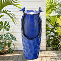 Autodaya 33" Vase Ceramic Outdoor Water Fountain with Lights and Birds | cobalt blue glazed water feature with textured design, ambient soothing cascading water flow for garden patio yard sanctuary - color: 33"h-hammered Cobalt Blue