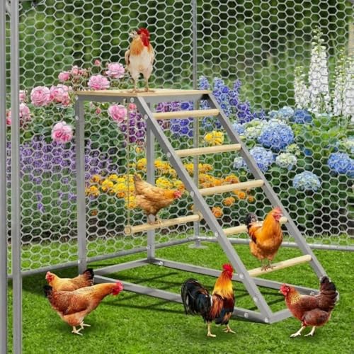 Durable Chicken Roosting Perch with Swing and Ladder for Coop, Easy Assemble Clean Roost Bars, Backyard Hen House Poultry Accessory