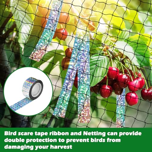 BSTPCOO Bird Netting 25'x50' with 2" Mesh Garden Net with Bird Scare Tape | Avian Nettings for Chicken Coop Roof, Heavy Duty Nylon Nettings for Garden, Chicken Coop Netting Fruit Tree Net - size: 25'×50'-2''
