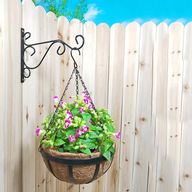 2-Pack Hanging Bracket 12"x8" Iron Wall Hook | Heavy-duty iron scroll bracket for bird feeders, wind chimes, and garden lanterns with easy mounting - size: Large