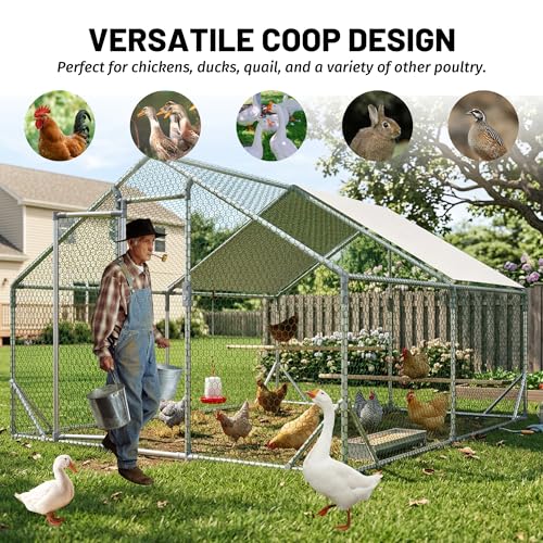 Metal Chicken Coop 13x10x6.56ft Large Walk-in Poultry Cage for 10-20 Chickens Chicken Run Hen Rabbit Duck House with Waterproof Cover for Outdoor Farm Use - size: 156.0"L x 120.0"W x 78.7"H