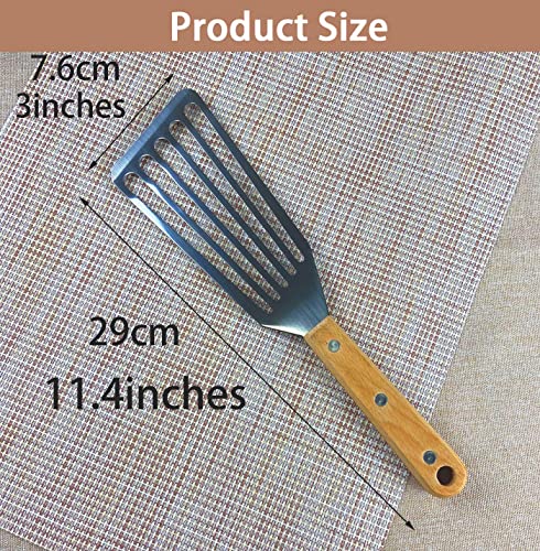 KLAQQED Fish Spatula Set for Nonstick Cookware Flexible Metal Fish Spatula Stainless Steel Small Fish Slotted Spatula Turner with Wood Handle - color: White, Wood