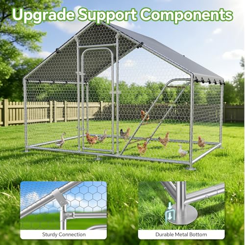 10 x 5 x 6.4 FT Metal Chicken Coop, Chicken Run with Cover | Walk-in Chicken Coop,Side Hardware Cloth,Waterproof Cover,Roosting Perch,Reinforced frame,Backyard & Farm Use - size: 59.9"L x 120.0"W x 78.0"H