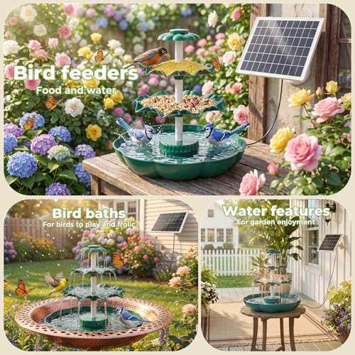 AISITIN 6.5W Solar Bird Bath Fountain, 3-Tiered Waterfall, DIY Detachable | Solar Fountain Pump & Adjustable Panel, Lightweight Resin Plastic for Garden, Outdoor Bird Feeder, Pond Decor