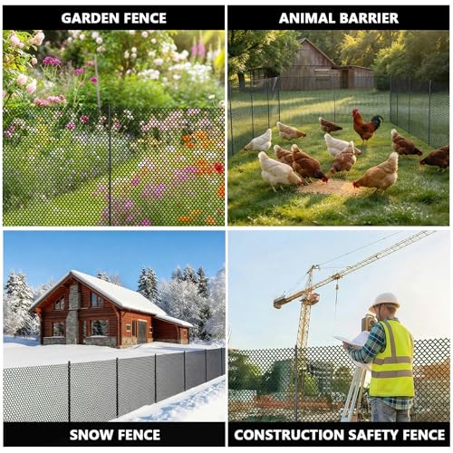 Plastic Chicken Wire Mesh Fence with Metal Stakes, 39.4in x 82ft Quick-Install Chicken Wire Fencing- Plant Protectors from Animals - Weather Resistant Garden Netting - Pet & Poultry Netting