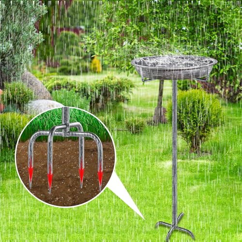 Metal Bird Bath for Outdoors Garden Birdbath Bowl, 36.2" Height Freestanding Bird Feeders for Outside with 4 Prongs Base Stake, Standing Birdfeeders for Yard Lawn Decor (Retro Silver) - color: Retro Silver